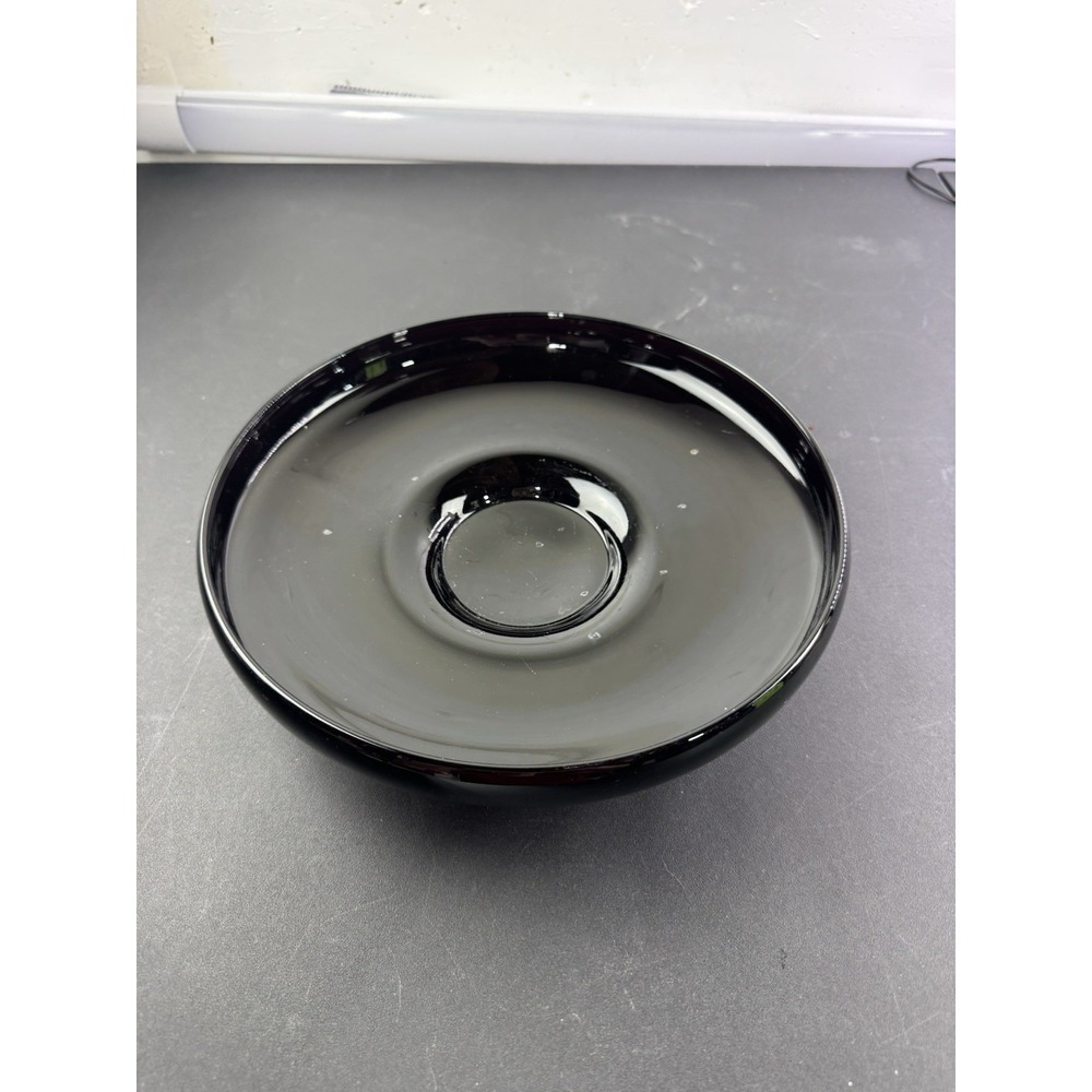 Vintage 1920s LE‎ Smith Black Amethyst Glass Candle holder Console 12" Bowl
